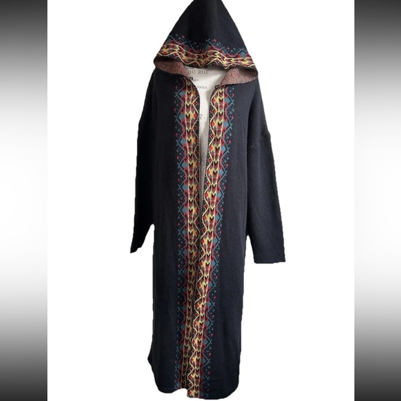Outback Trading Company Tania Long Aztec black hooded duster cardigan L XL - Picture 4 of 13